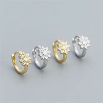 Wholesale Korean Fashion High Quality Gold Plated 925 Sterling Silver Zircon Flower Hoop Earrings