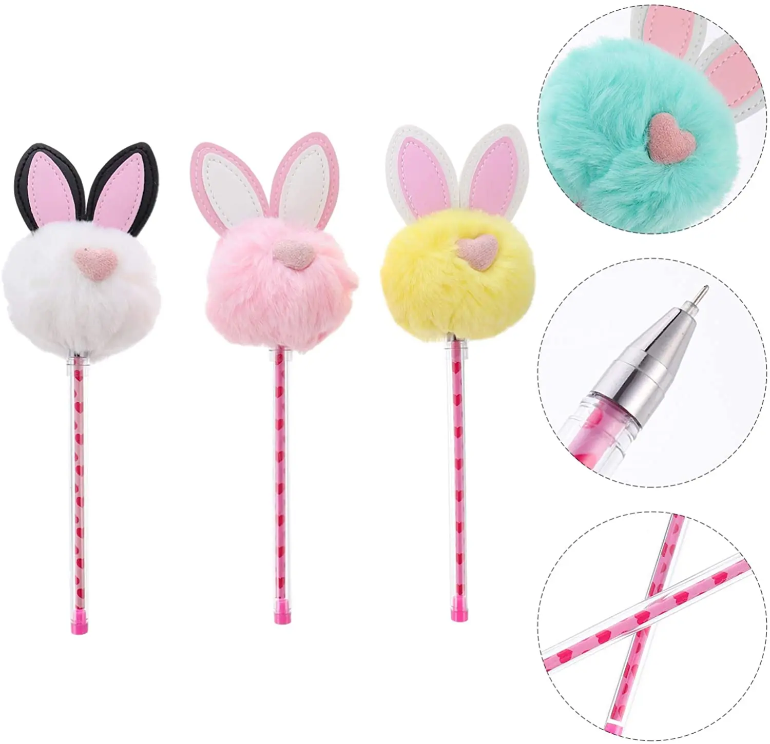  24 Pcs Pom Pom Bunny Pen Cute Fluffy Easter Pens