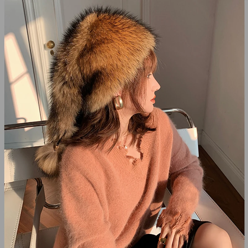 2022 Winter Fox Fur Hats Warm Stylish Real Raccoon Fur - Main Image