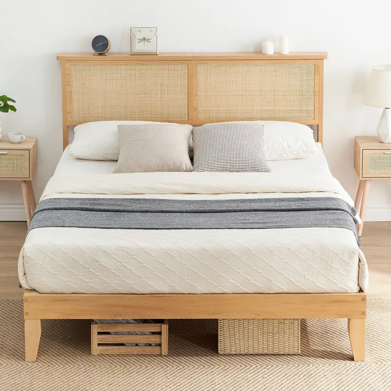 Kainice Japanese Joinery Style Base Set Use for Bedroom Hotel Double Single Bed Simple king Soft Bamboo Boho Bed Frame