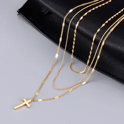 Religious Christian Faith Jesus Crucifix Jewelry Stainless Steel Plated 18K Gold Cross Necklace For Women Men