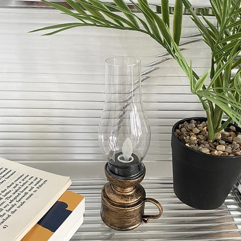 Retro Candle Lamp Flameless Candlestick Night Light Desktop Candle Holders Ornaments Living Room Bedhead Decoration Photo Props