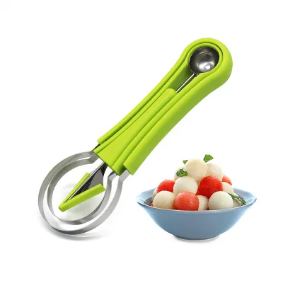 3-in-1 Stainless Steel Multi-Function Kitchen Tool Fruit Carving and Watermelon Baller Durable Metal for Fruit Carving