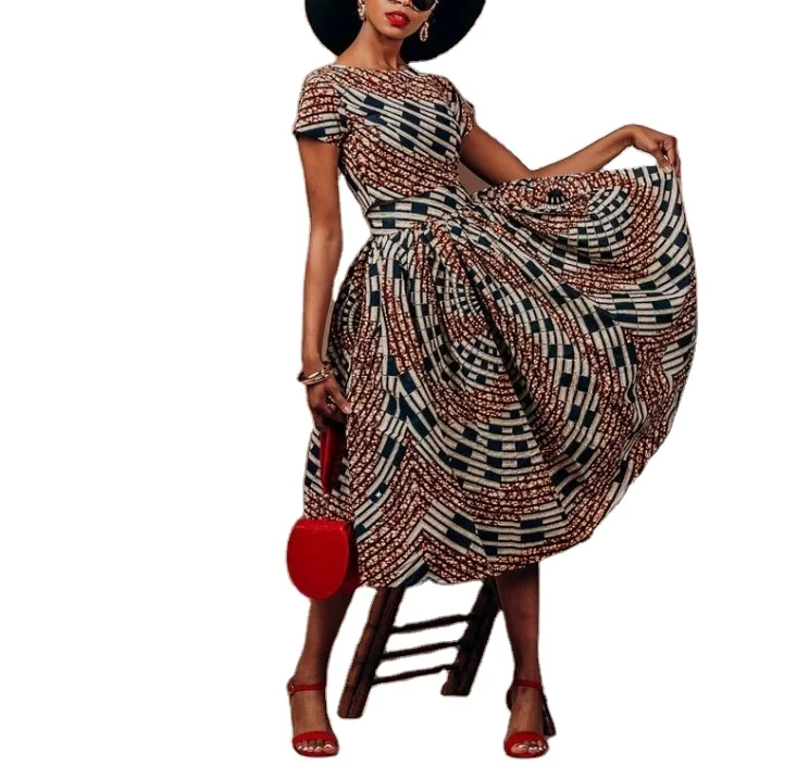 African Ankara Two Pieces Top and Knee Length Skirt (FZ102605)
