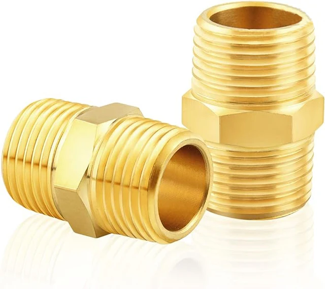 Brass Pipe Fitting Hex Nipple Hose Connector 150psi Heavy Duty Adapte Double Male Thread Coupling Hexagonal Pipe Coupler