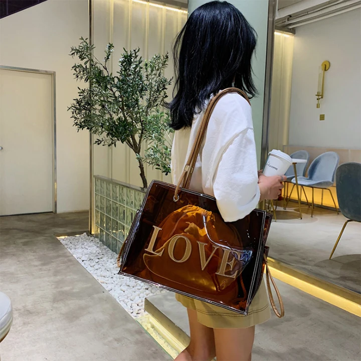 Canvas Tote Bag Women's Summer Transparent Love PVC Large Capacity Beach with Two Handles C, Custom Logo & OEM/ODM Welcome