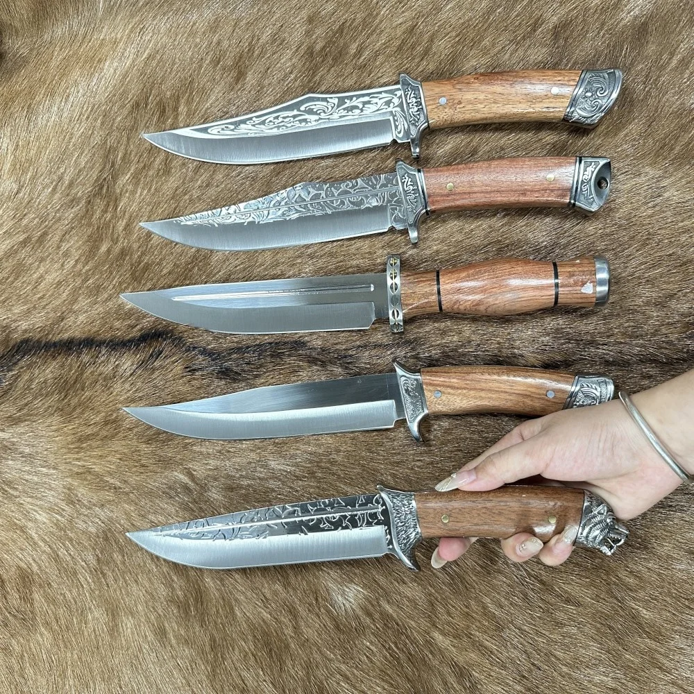 Exceptional Hand Forged Russian Knives with Handguard Bowie Fixed Blade Hunting Knives OEM Wood Handle Tactical Knife