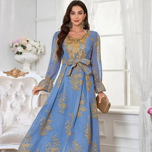 Latest Designs  2024 New Abaya Women Muslim Dress Turkish Robe Embroidery Long Pleated Muslim Women Dubai From Islamic Clothing