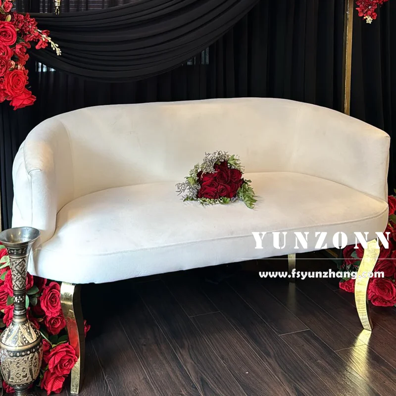 Modern Stainless Steel Love Seat Sofa with Velvet Fabric for Hotel and Wedding Events