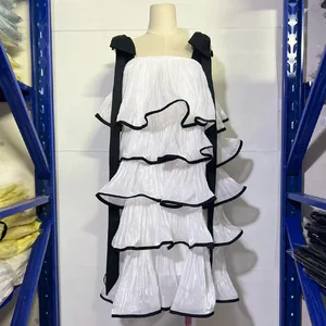 Factory Wholesale Vacation Casual Mini Dress Women Spring Summer Spaghetti Strap Cascading Ruffles Square Collar Party Dress