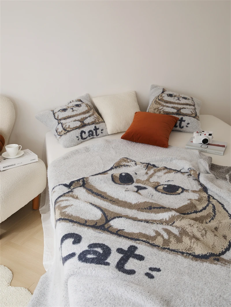 2024 High Quality Super Cute Angry  Cat Jacquard Knitted Throw Blanket For Children's Gifts And Home Decoration OEKO-TEX  KT factory