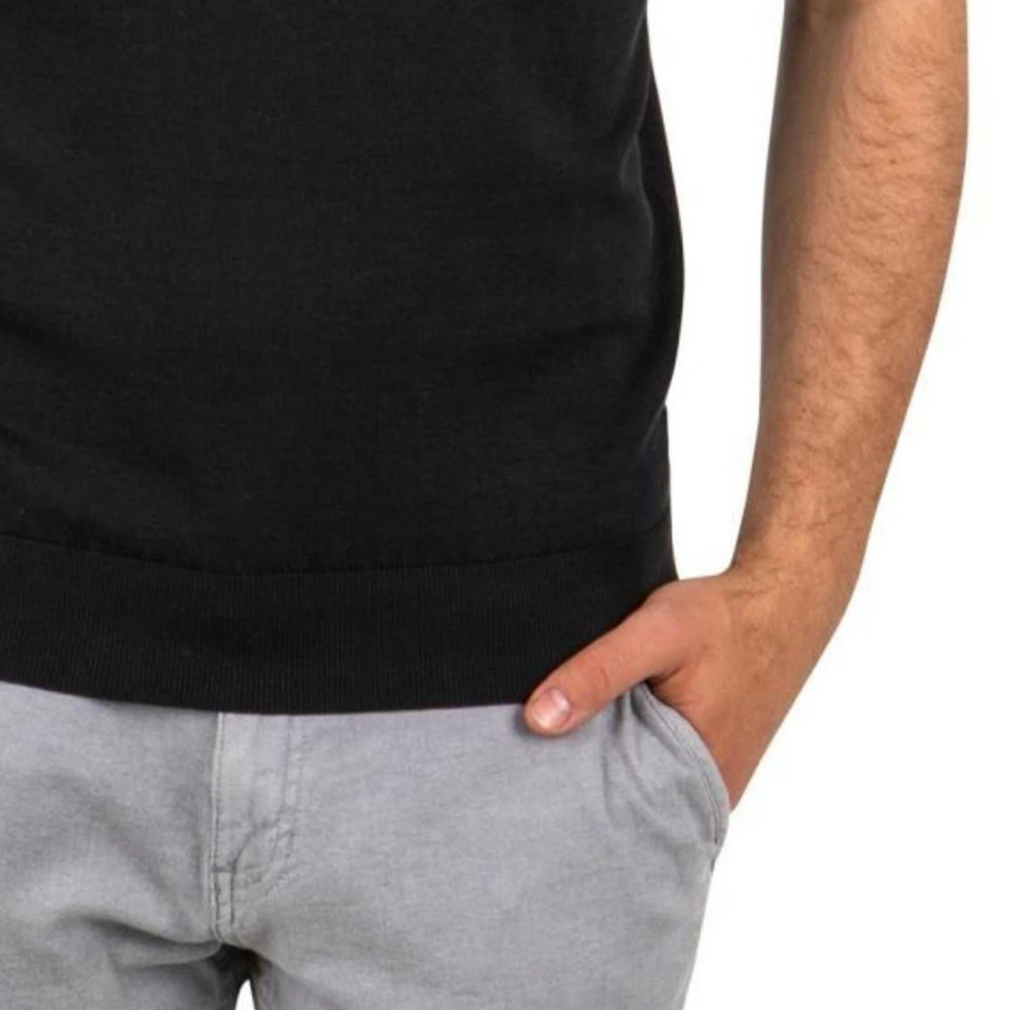 Custom Logo Designer Black Solid Color Cotton Silk Short Sleeve Men Knitted T-shirts