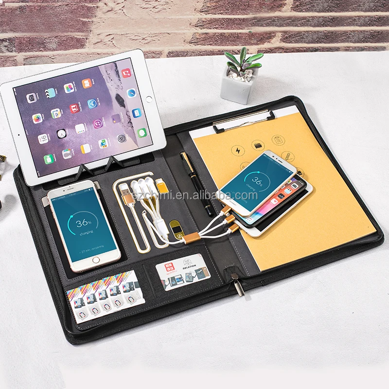 レザービジネスiPadジッパーフォルダー多機能会議ドキュメントホルダー
