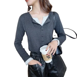 Long-Sleeved Maternity T-Shirt Nursing Clothes with Two Plus Size for Pregnant Women