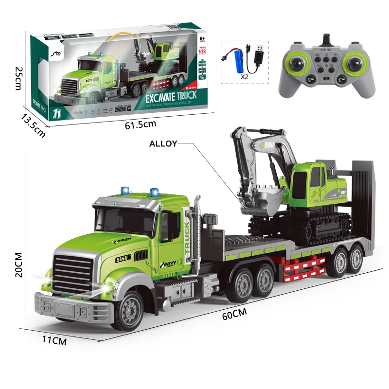 Flatbed R/C Truck Toy with Excavator Loader - Fun & Skills