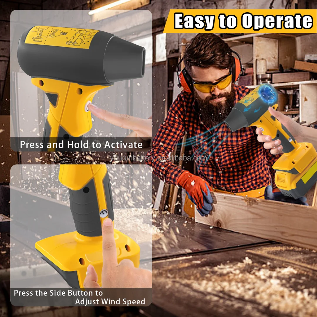Elektrische stofblazer compatibel met Dewalt 20 V accu, 130.000 tpm draagbare borstelloze 4-versnellingen Turbo Air Duster met 2 mondstukken, persluchtspray voor het reinigen van pc, toetsenbord en