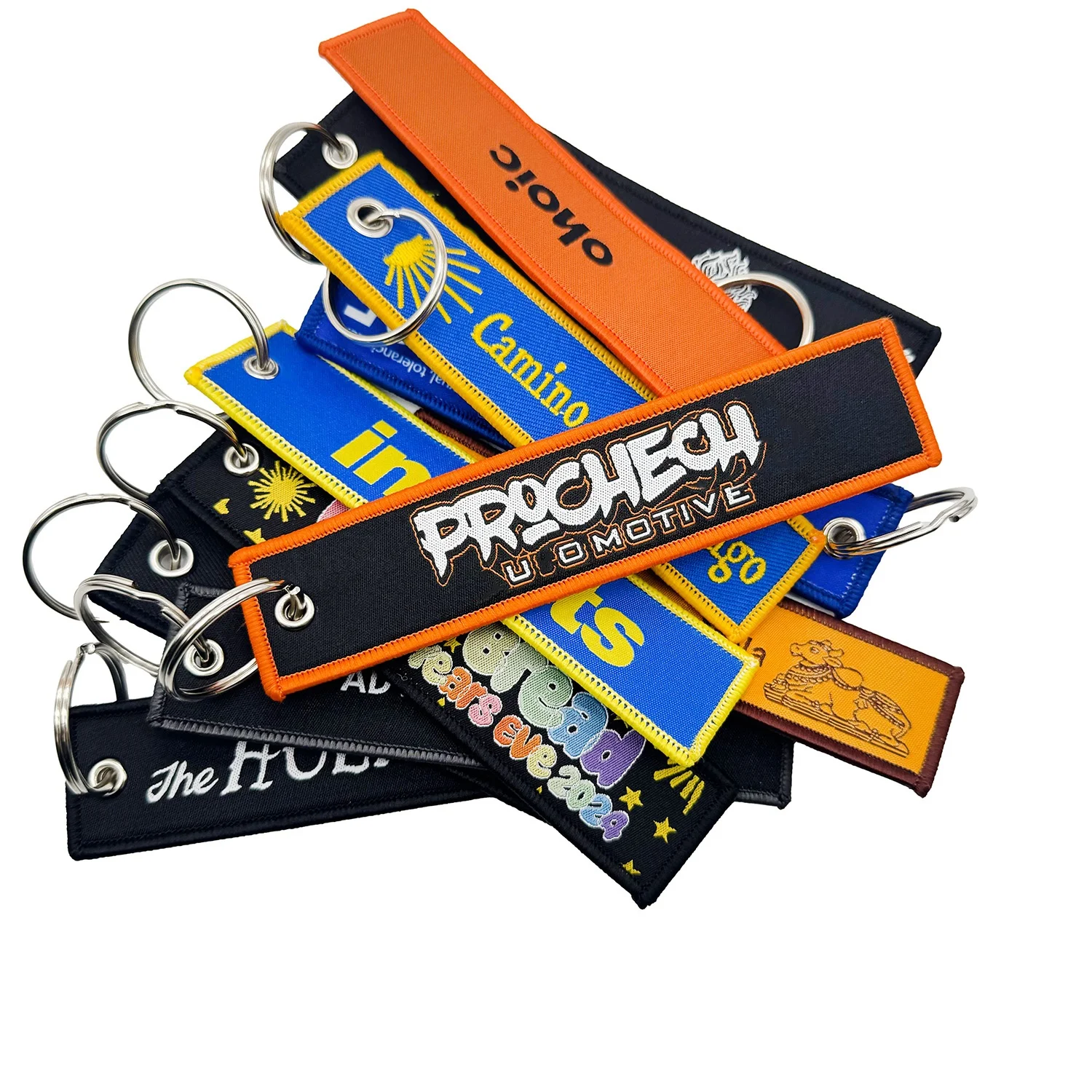 Fabric Key Chain Label Customized Embroidered Fabric Jet Tag Car