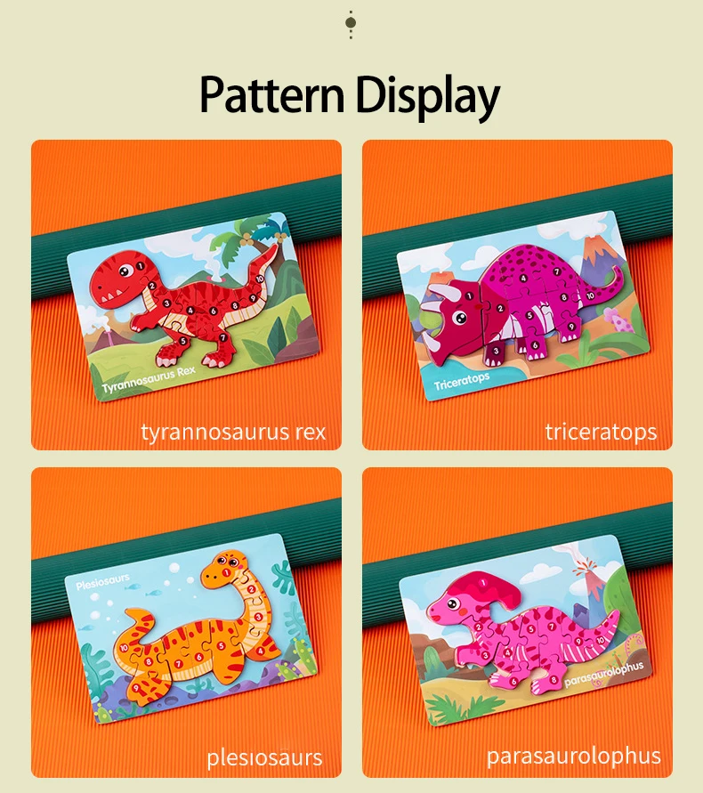 3d Dinosaur Puzzle Cartoon Stereo Digital Animal Wooden Baby Puzzles ...