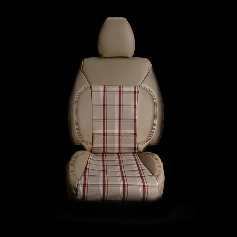 Car Seat Cover PVC Leather with VW MK7 Clark Tartan Plaid GTD GTE GTI Tan  Red Car Seat Covers Customized Item Style