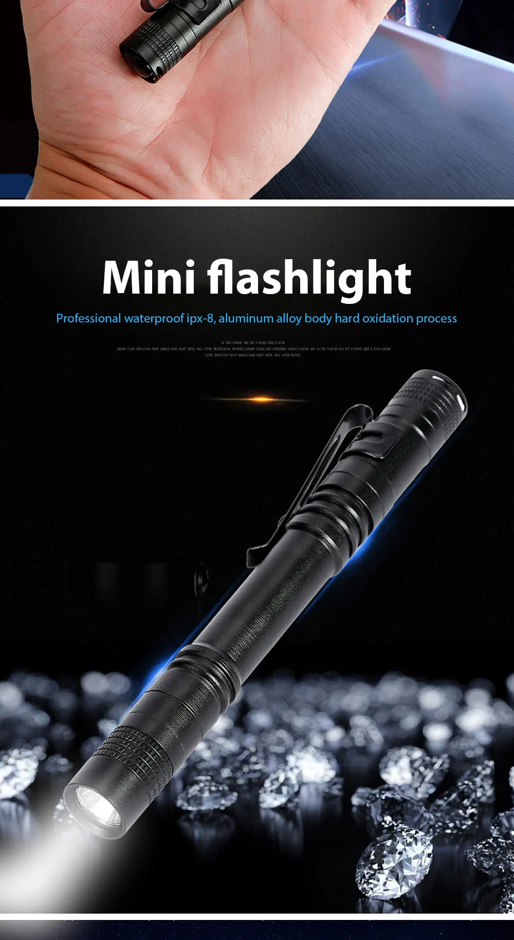 High Power Aluminium Alloy Pen Light Mini Flat Penlight Led Xpe