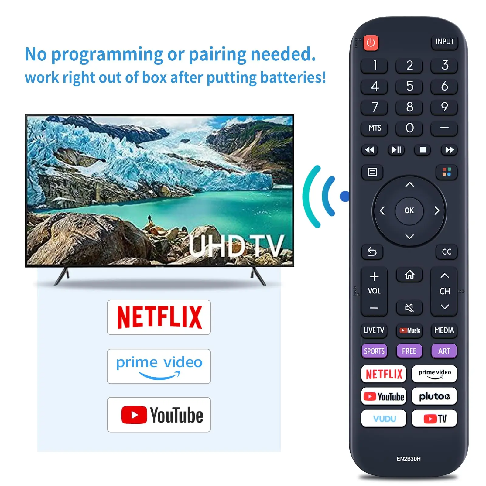 Replacement EN2B30H ABS LED LCD Fixed Code Remote Control Compatible Hisense Vidaa Smart TV for Home Use 1-Year Certified RoHS