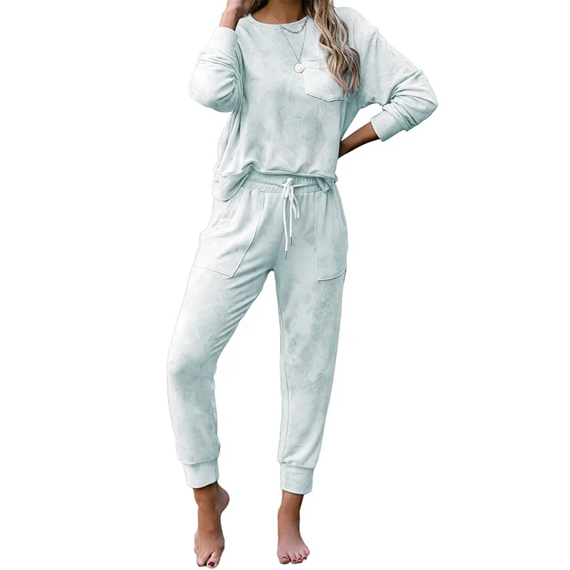 New Pajama Women Sleepwear Sets 2 piece Tie Dye O Neck Long Sleeve Pajamas For Sale