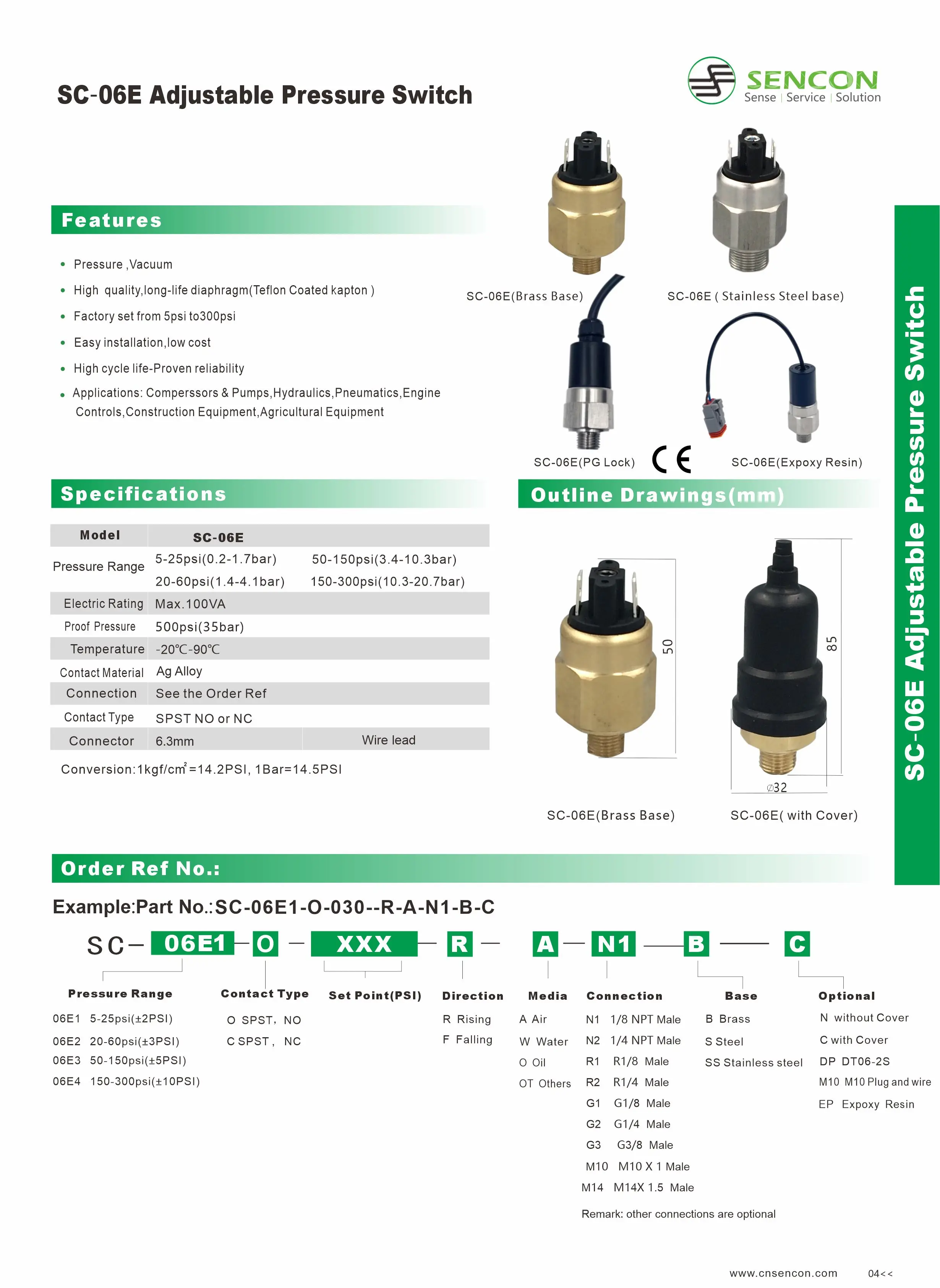 High Pressure Switch Adjustable Pressure Switch Sc06eh Cnsencon Piston