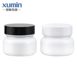 Cosmetic 50g Glass Jar Packaging White Empty Cream Jar Luxury Black Lid Eye Skin Cream Jar