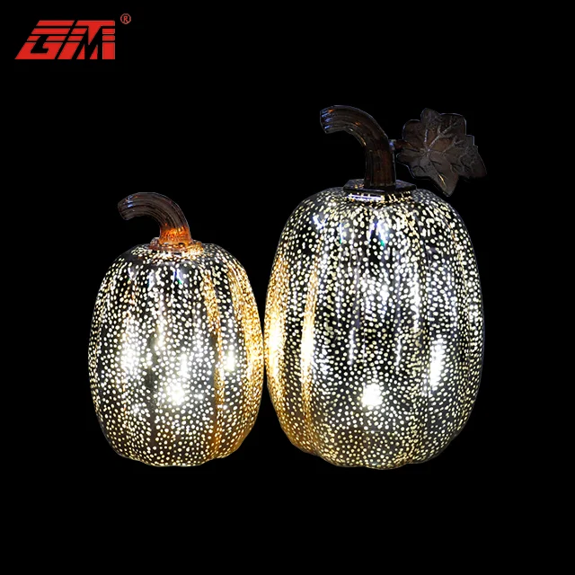 2022 Halloween's pumpkin home table decor led lighted glass decoration factory