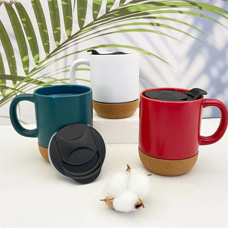 Eco-friendly 350ml 12oz Bamboo Ceramic Coffee Tumbler Custom Contemporary  Design Mug With Cork Bottom Lid for Sublimation