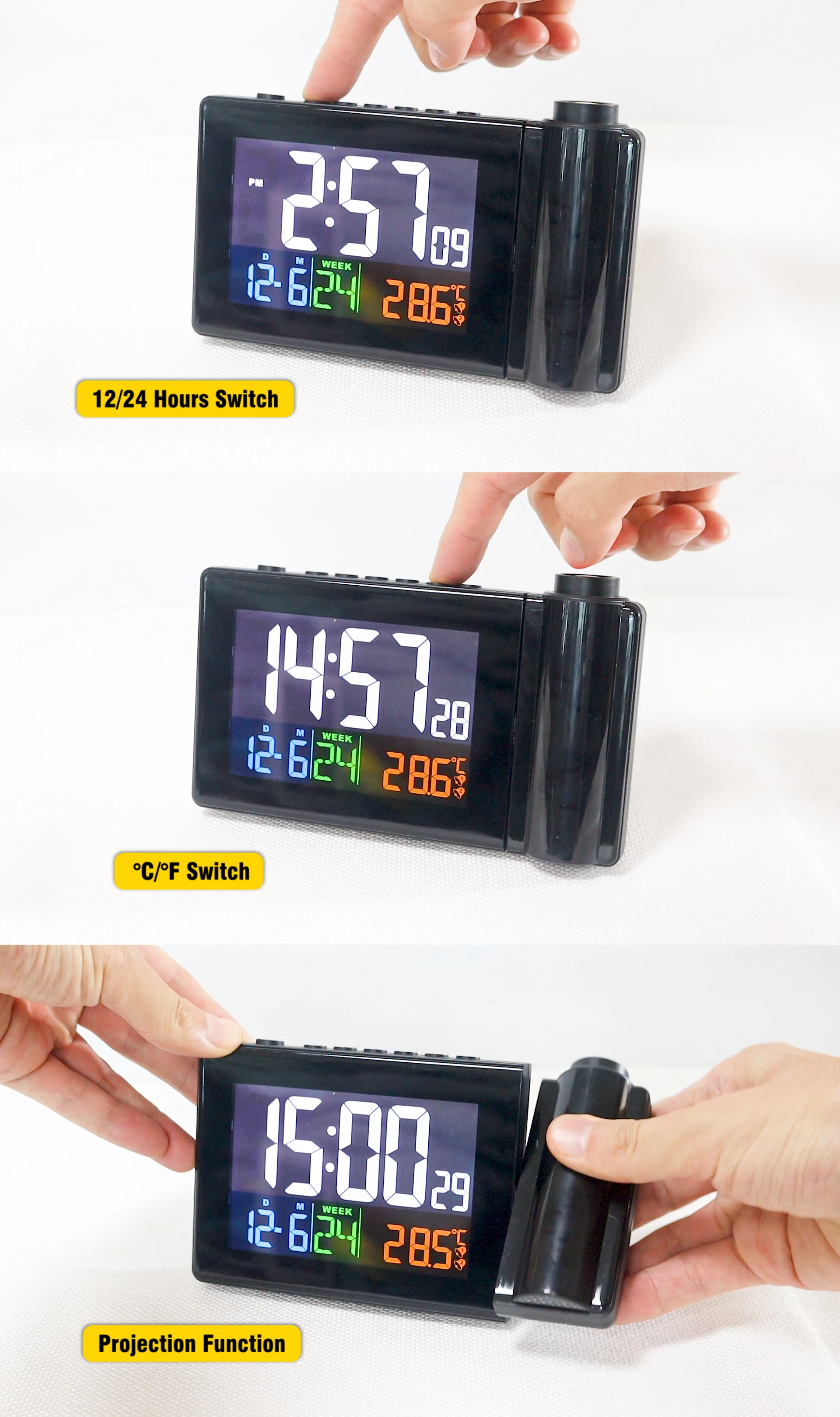 Projection Color Alarm Clock Have Radio Control Function Double Alarm Can Rotatable 90 Degree