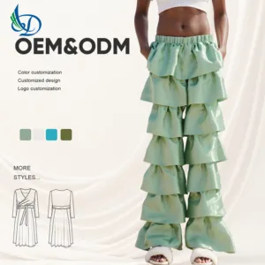 Women's Layered Pleated Skirt Pants with Elastic Waistband, Sexy Pants, Suitable for Vacation