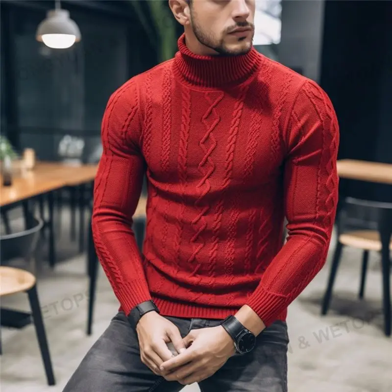 2023 Custom Clothing Men Casual Knit Turtleneck Sweater Ribbed Men