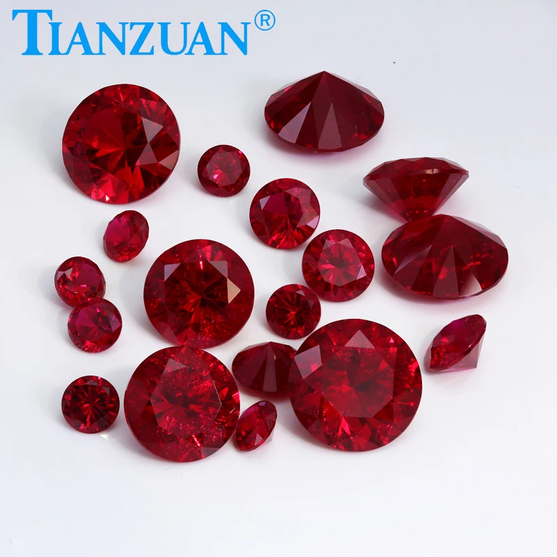 Lab Grown Ruby Pigeon Blood Red Ruby Round Shape Diamond Cut with Cracks and Inclusions Loose Stone Beads Jewelry Making