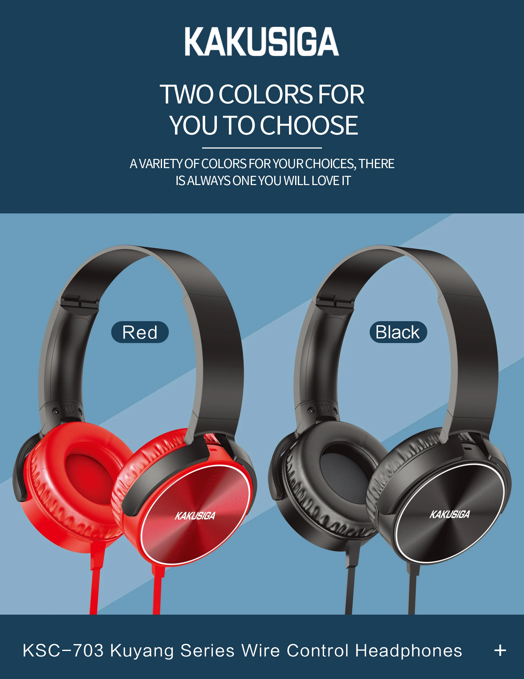 KAKUSIGA Wire Control Headphone High Quality 40MM Subwoof Headset Noise Cancelling Stereo Audio Earphone