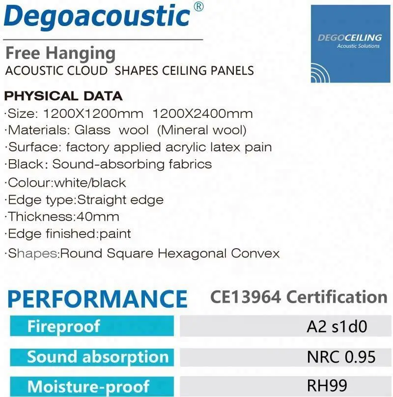 Acoustic Panels for Ceiling System Hexagon Shape Suspended Fiberglass Panelss Canopy
