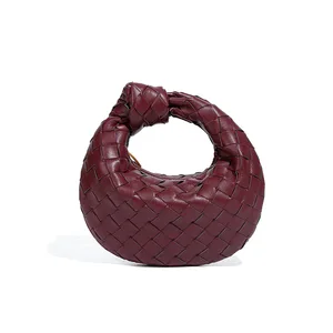 2026 Fashion Handmade Woven Clutch Bag Luxury Brand Woven PU Leather Printed Lady Crossbody Hobo Knotted Handle Casual Handbag