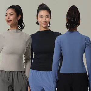 Custom Fall Breathable Running Sports Workout Shirts High Elastic Gym Fitness Tops Thumbholes Long Sleeve Yoga Shirt for Women