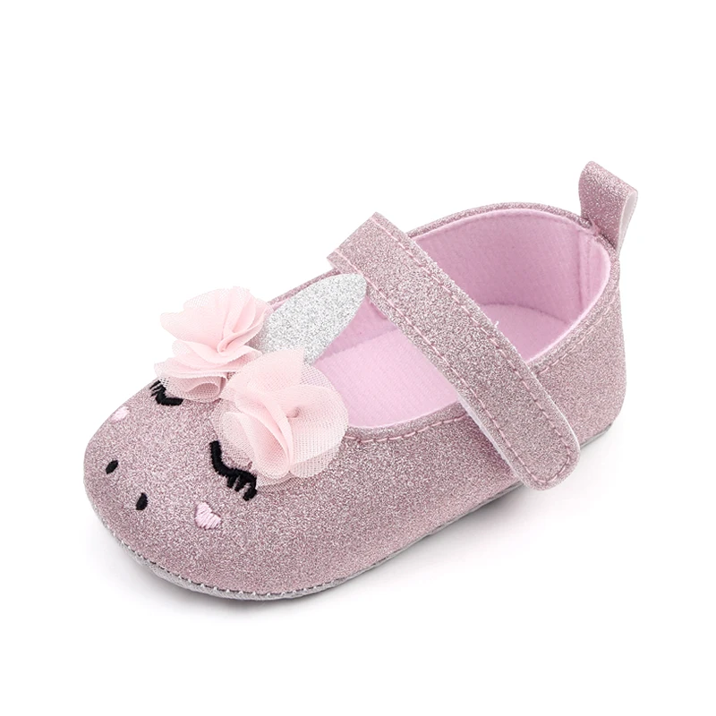 Glitter Cute unicorn Baby Girls Soft Sole Shallow Mouth Cartoon Flower Princess Toddler Shoes factory