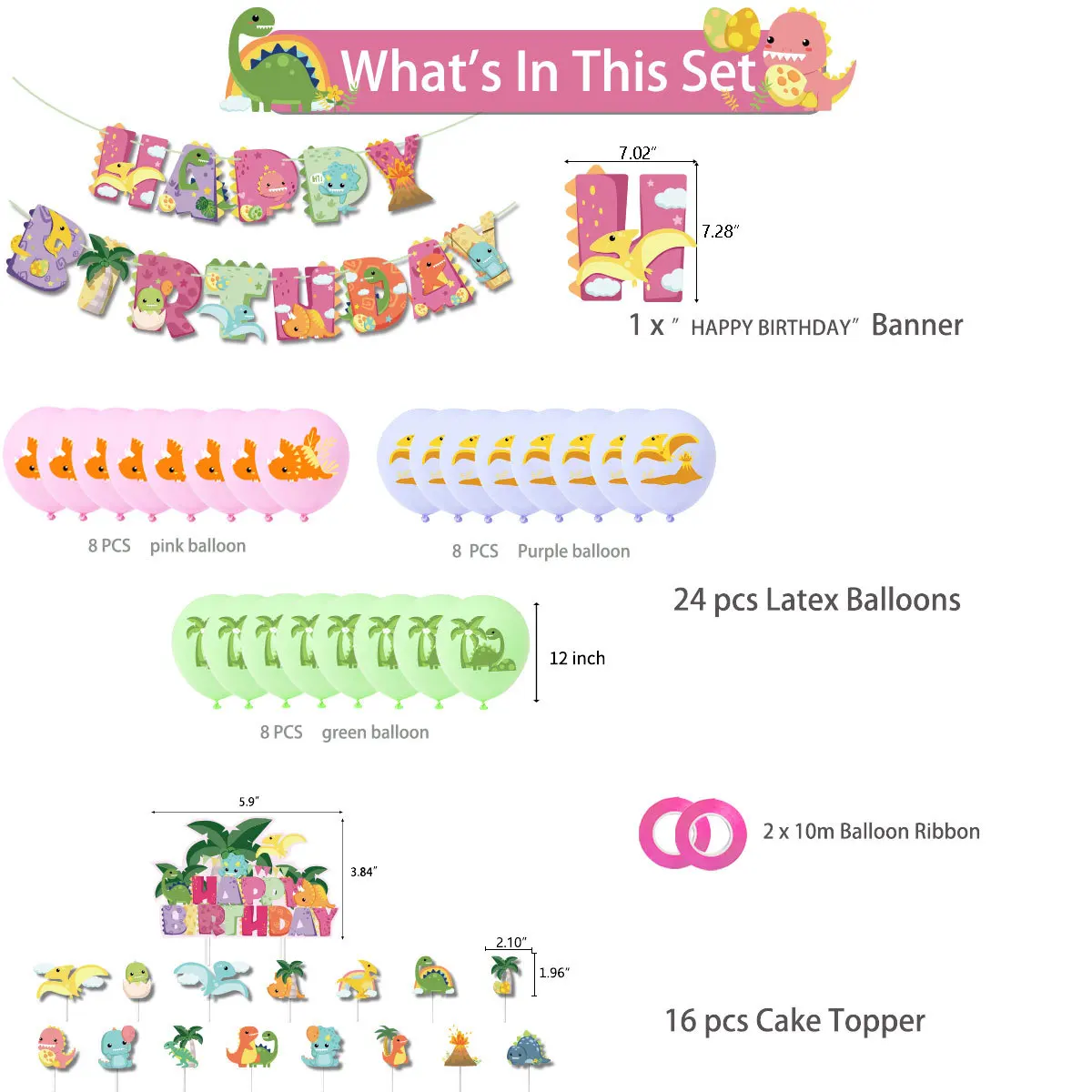 Support A Decorer Dinosaure Joyeux Anniversaire Bannière Et Ballons En