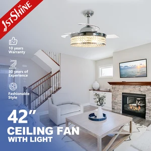 1stshine Ceiling Fan Hidden Blades Crystal Lamp Shade 42 Inches Decorative Ceiling Fan with LED Light Kit