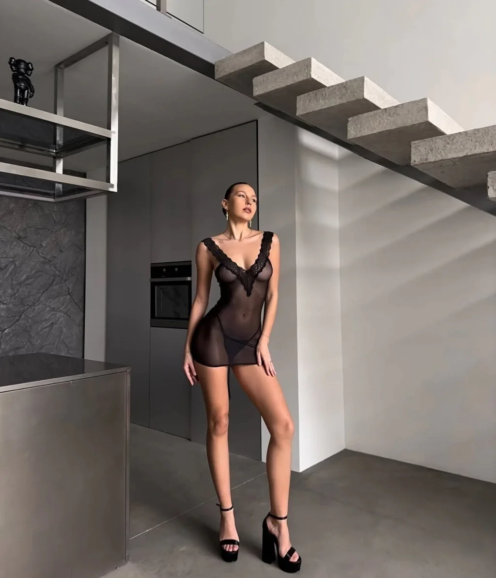 Women Sexy Lace-up Back Mini Dress Lingerie Ladies Mesh Erotic Transparent  Nightwear Dress Party Sex Black Underwear Dress