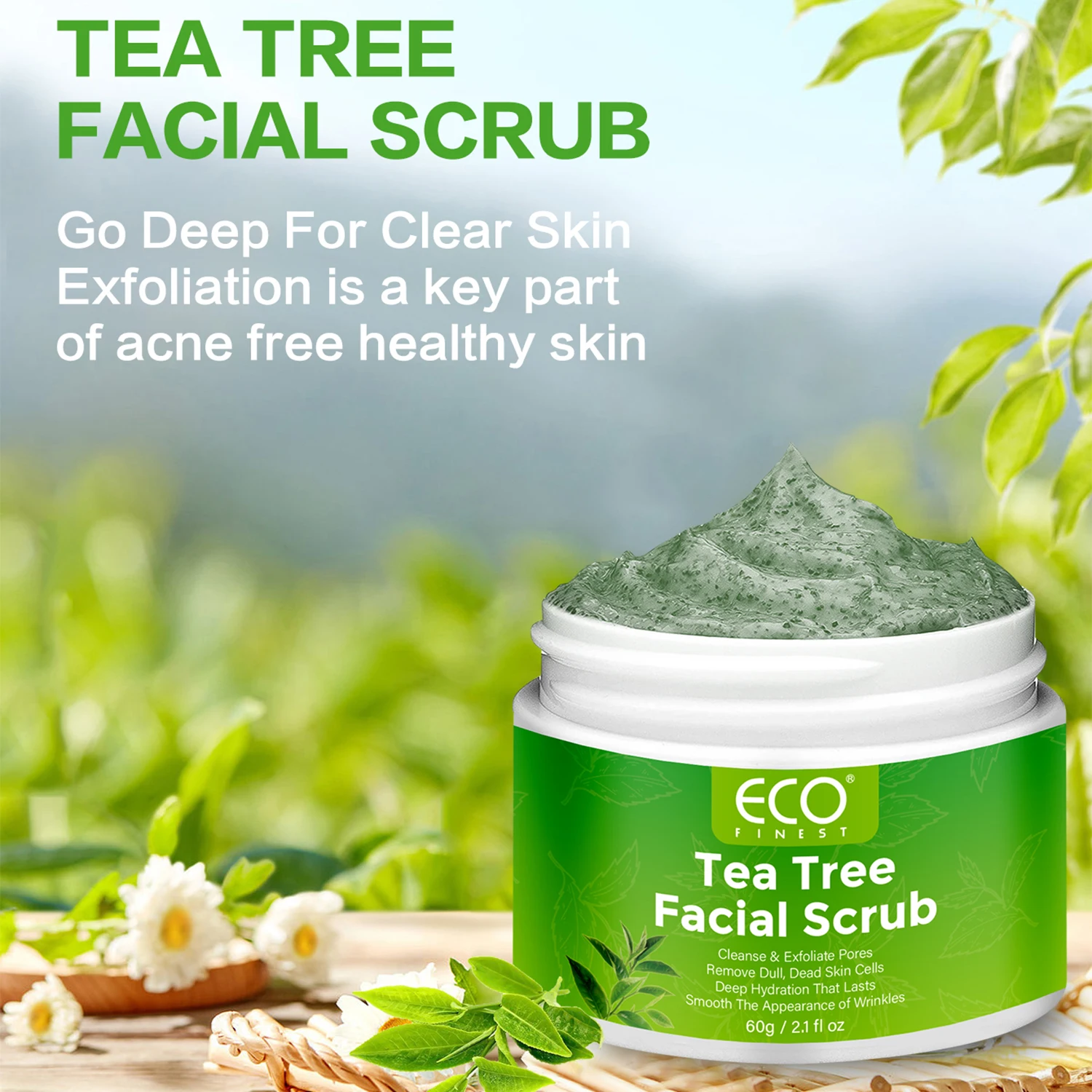 Skin Brightening Exfoliating Daily Tea Tree Facial Scrub For Smooth Skin,Cleanses Deep Down To