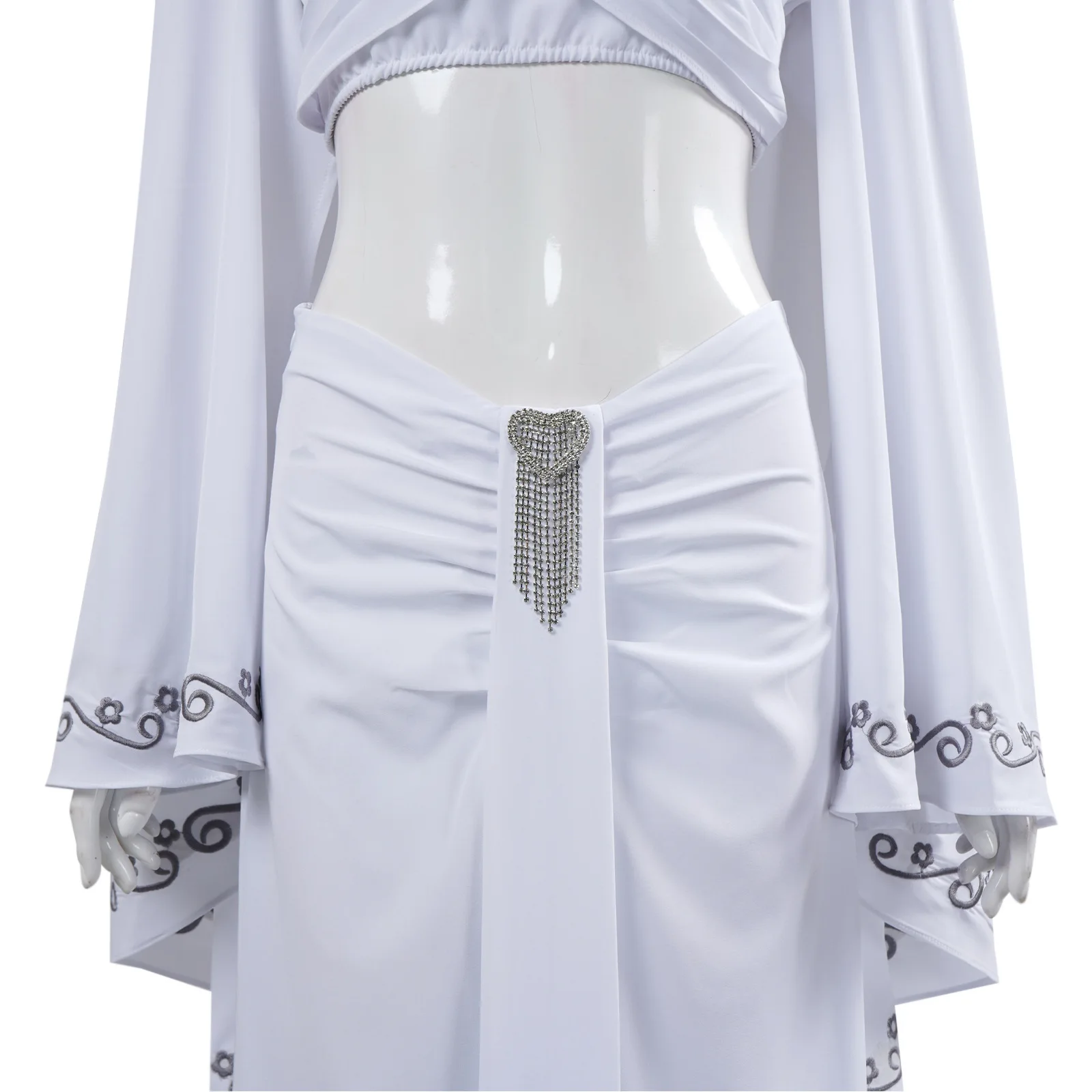 white bridal dresses with sleeves Off-White Long White Lace Wedding Dress with Sleeves Off White Nude / 16