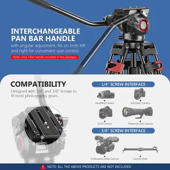 Neewer Professional Heavy Duty Video Camera Tripod Aluminum Alloy with 360 Degree Fluid Drag Head,1/4 and 3/8-inch Quick Shoe detail image