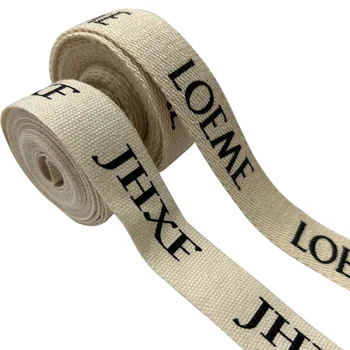 100% Natural Eco-Friendly Custom personalized printed cotton twill ribbon with Brand logo