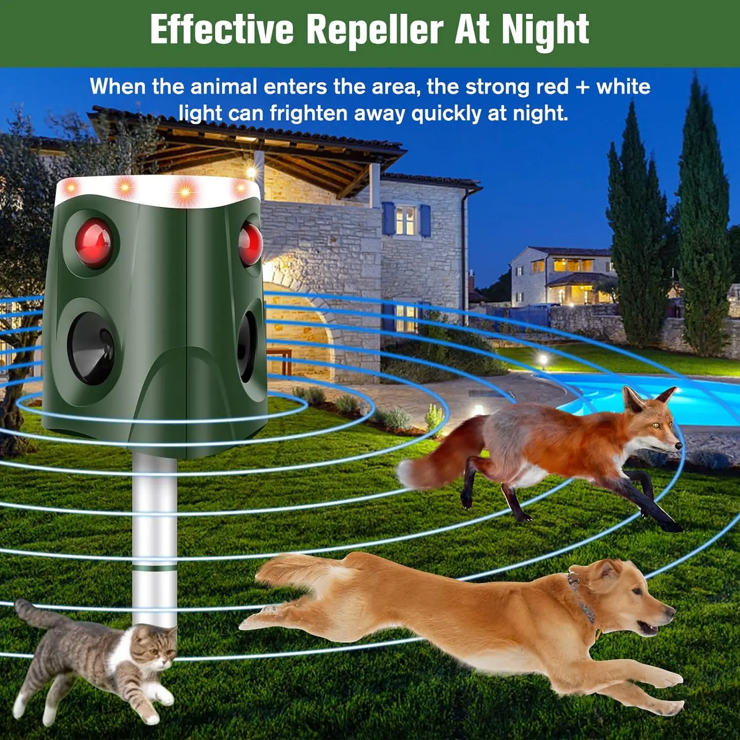 Saijzek. AMZ Top Sale Upgraded Solar Animal Cat Repellent Outdoor Squirrel Deer Repeller Waterproof Ultrasonic Repeller factory