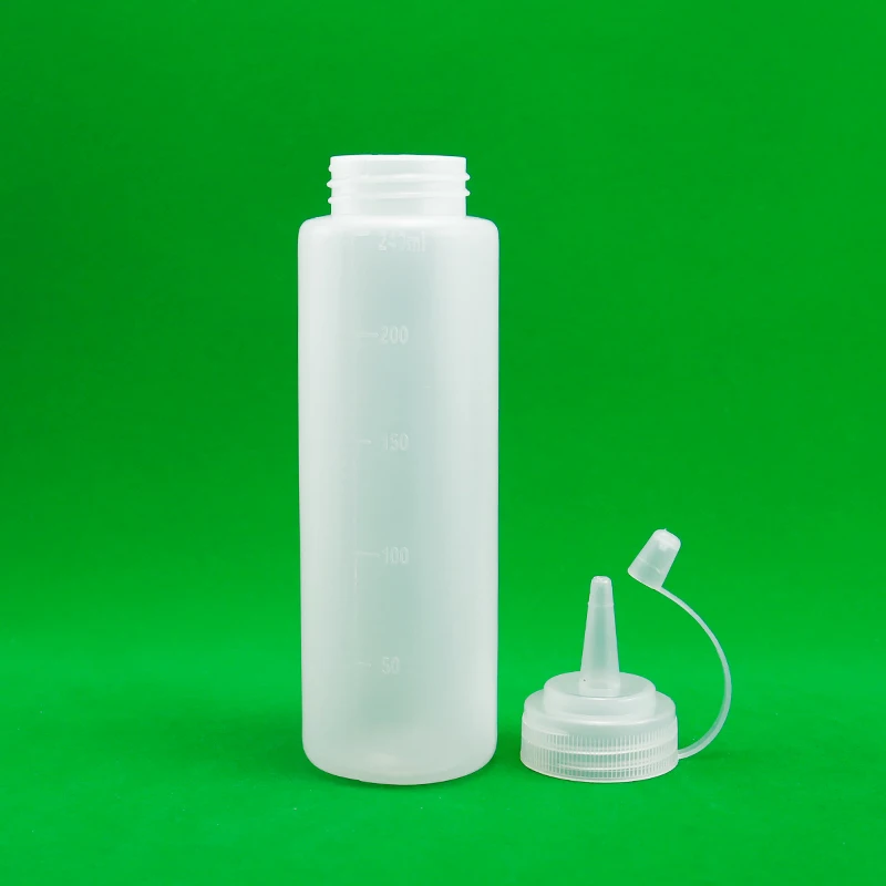 Hot Sale 8oz 12oz  16oz Plastic Ldpe Food Grade Squeeze Sauce Bottle For Salad Sauce Jam Bottle With Long Thin Tip