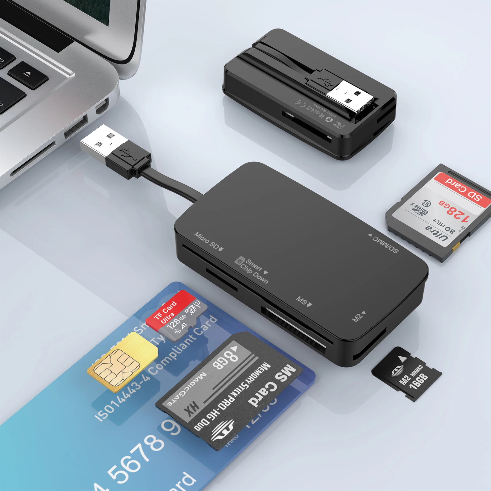 All in One Memory Card 6 in 1 S/D T/F MS M2 Sim ATM IC ID Chip Smart Card Readers 6 Slot USB Card Readers