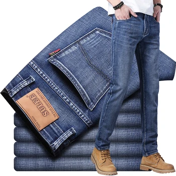 2022 Top Brand New Men's Jeans Business Casual Elastic Custom Logo Straight Denim Pants Male High Quality Trousers